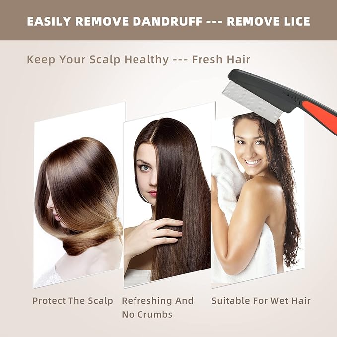 Flea Comb, Dandruff Comb, Multifunction Stainless Steel Fine Tooth Comb Nit Removal Hair Comb Cat Dog Pet Grooming Scalp Flea Comb, Easy to Hold