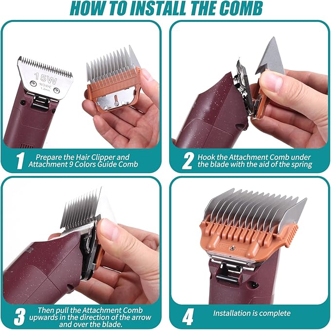 DOG Animal Stainless Steel Wide Clipper Attachment Guard comb Set for A5 Series | Snap-On/Off Design Combs,Only Fir for 10W/15W/30W Wide Blade (Medium 5-Piece)