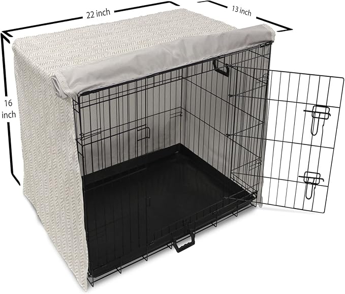 Lunarable Chevron Dog Crate Cover, Hand Drawn Monochrome Herringbone Lines Composition of Abstract Zigzags, Easy to Use Pet Kennel Cover for Small Dogs Puppies Kittens, 22 Inch, White Beige