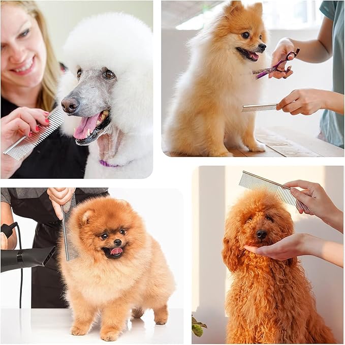 YINGFAN Dog Comb, Stainless Steel Dematting Comb for Dogs and Cats, Metal Dog Comb Removes for Knots and Tangled Hair (6.3 inches)