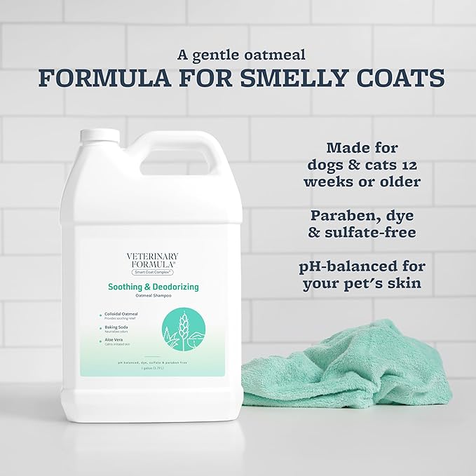 Veterinary Formula Smart Coat Complex Soothing and Deodorizing Oatmeal Shampoo for Dogs, 128 Fl oz – Baking Soda Eliminates Odors, Aloe Vera & Oatmeal Cleanse and Hydrate Skin – Long-Lasting Fragrance