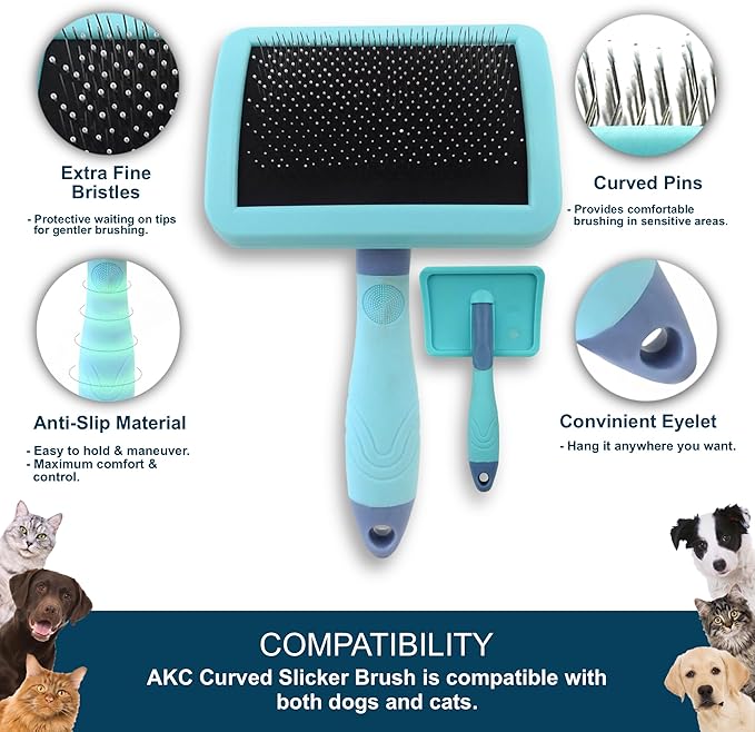 American Kennel Club AKC Deshedding Slicker Brush with Coated Tips for Dogs and Cats, Skin-Friendly Grooming and Deshedding Brush, Removes Loose Hair and Detangles Fur, Suitable for All Breeds