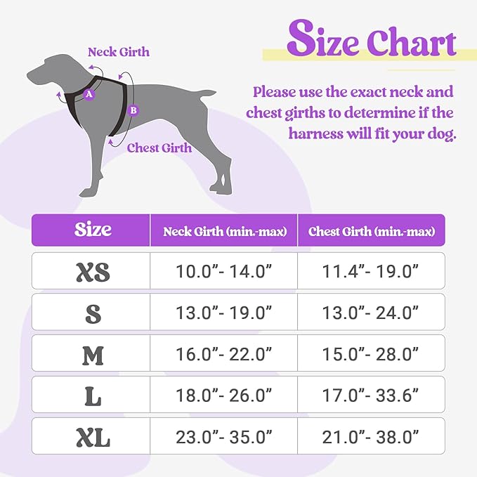 rabbitgoo Dog Harness, No-Pull Pet Harness with 2 Leash Clips, Adjustable Soft Padded Dog Vest, Reflective No-Choke Pet Oxford Vest with Easy Control Handle for Large Dogs, Purple & Yellow, S