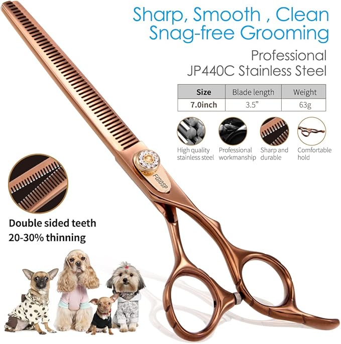 Thinning Shears for Dogs Grooming 7'' Professional Double Sided Dog Thinning Scissors 48 Teeth Blender Shears 25% Thinning Rate Japan 440C(Bronze)