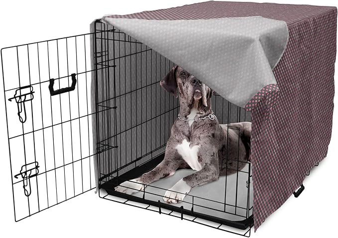 Lunarable Dusty Rose Dog Crate Cover, Retro Polka Dots Pattern in Pink Colors Spotted Texture Image, Easy to Use Pet Kennel Cover for Medium Large Dogs, 48 Inch, Pink Peach Charcoal Grey