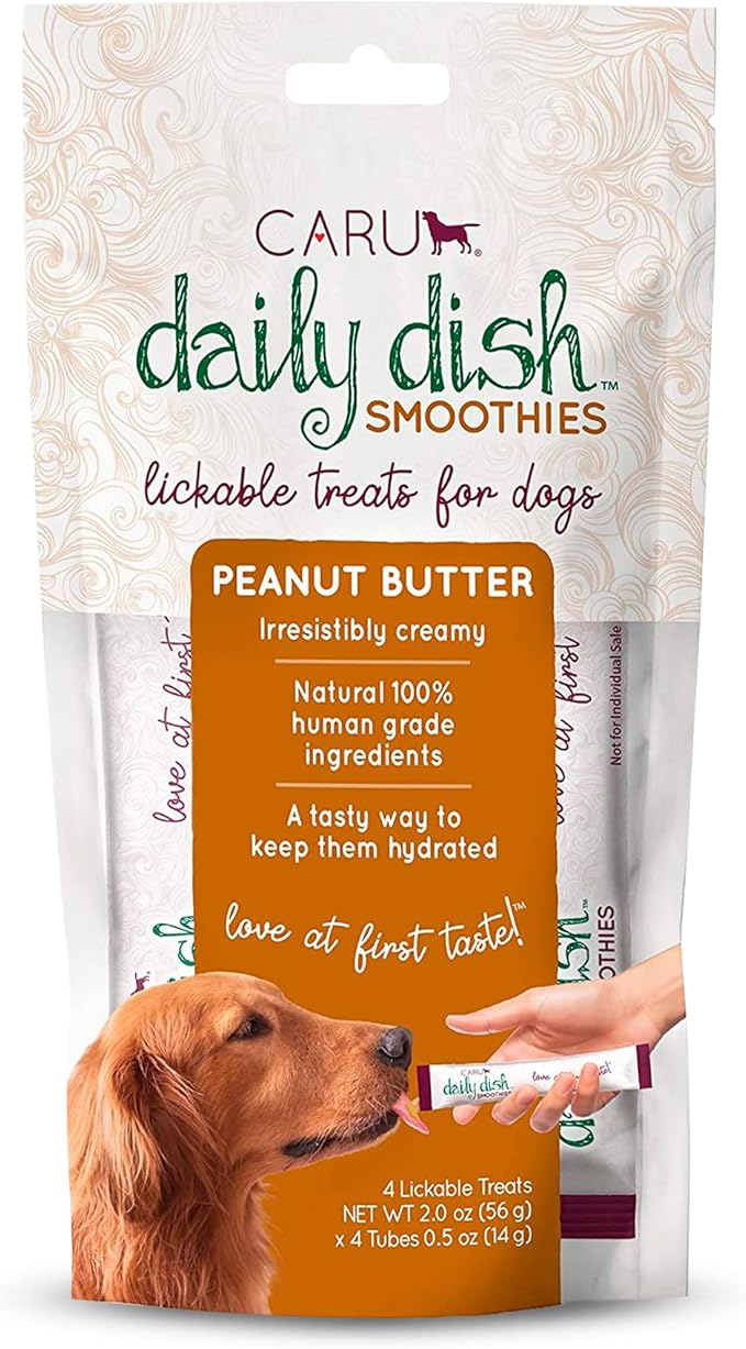 CARU - Daily Dish Smoothies - Lickable Peanut Butter Treat - 4 pack, 0.5 oz tubes