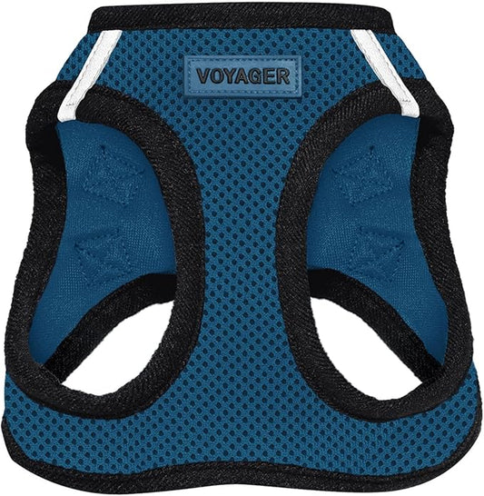Voyager Step-in Air Dog Harness - All Weather Mesh, Reflective, No Pull Harness for Small, Medium Dogs, Cats - Secure with Hook & Loop Fastener, Buckle, Double D-Rings - Blue/Black Trim, L