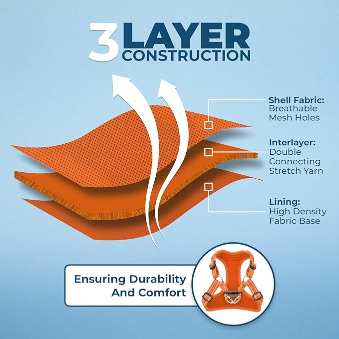 Best Pet Supplies Voyager Adjustable Dog Vest Harness Breathable No Pull Harness for Small, Medium, Large Dogs, Heavy Duty Harness for Walking, Jogging, Easy Step-in, Reflective Stripes - (Orange), M