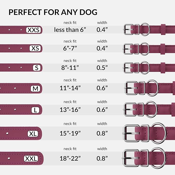 CollarDirect Rolled Leather Dog Collar, Soft Padded Round Puppy Collar, Handmade Genuine Leather Collar Dog Small Large Cat Collars 13 Colors (6-7 Inch, Pink Textured)