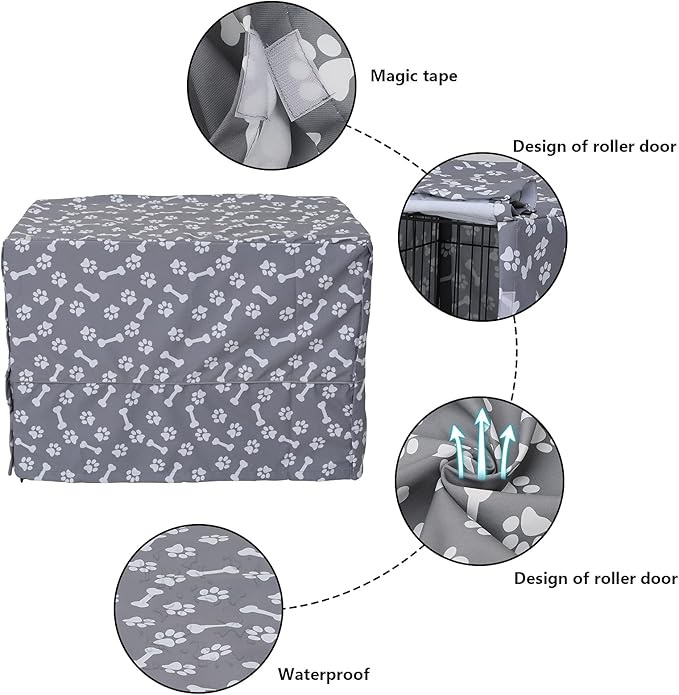 Dog Crate Cover for Wire Crates, Fits Most 42" inch Dog Crates. Easy to Put On, Take Off, and Adjust - Cover only - Sky Gray -42 Inch