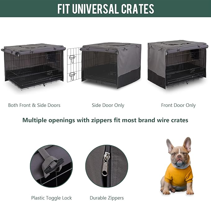 Rachmi Privacy Dog Crate Cover 48 Inch, Durable 600D Canvas Water Resistant Windproof Pet Kennel Cover for Universal Wire Crate with Double Doors, (49”Lx31”Wx33”H, Gray/Black)