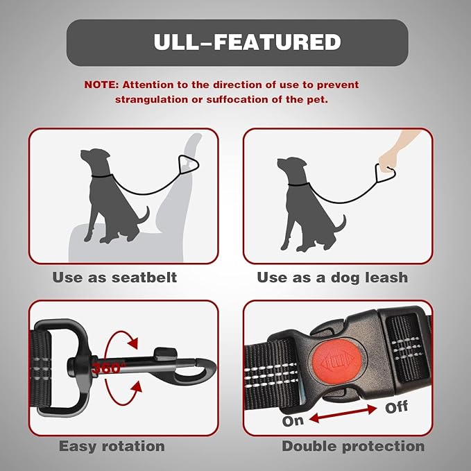 Dog Seat Belt,Retractable Dog Seatbelts Harness for Car,Adjustable Headrest Seatbelt Pet Safety Seat Belts with Elastic Bungee Buffer and Restraint Reflective (Black/2 Piece)