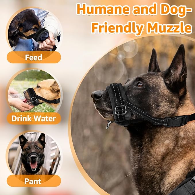 SlowTon Soft Dog Muzzle, Adjustable Padded Nylon Muzzle for Large Medium Dogs Anti Chewing Barking Biting, Allow Dog Pant & Drink (Black, S)