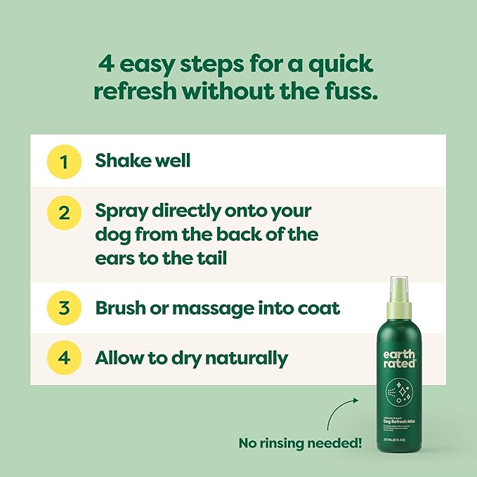 Earth Rated Dog Deodorizing Spray, Conditioning & Odor-Eliminating Perfume for Dogs, for All Coat Types, Refreshing White Tea & Basil Scent, 8 oz.