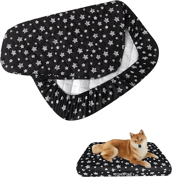 Dog Bed Covers Replacement Washable Pet Hair Easy to Remove, Waterproof Dog Bed Covers Noiseless Quilted, Pet Bed Cover Lovely Black Star Print, Puppy Bed Cover 27x36 Inches, for Dog/Cat, Cover Only