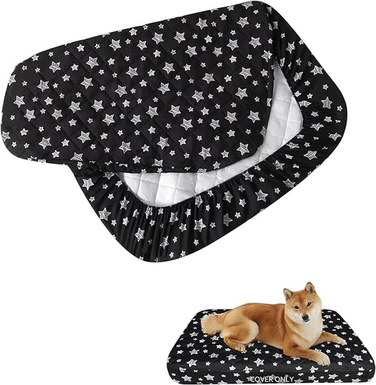 Dog Bed Covers Replacement Washable Pet Hair Easy to Remove, Waterproof Dog Bed Covers Noiseless Quilted, Pet Bed Cover Lovely Black Star Print, Puppy Bed Cover 27x36 Inches, for Dog/Cat, Cover Only