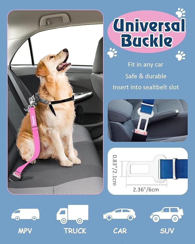 Vastar Dog Seat Belt, 2 Pack, Dog Car Seatbelts, Adjustable Belts for Car, Pet Leash, Universal Fit for Car Truck SUV