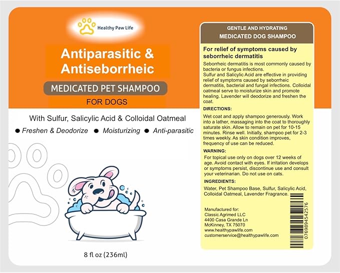 Antiparasitic & Antiseborrheic Dog Shampoo (8 fl oz)