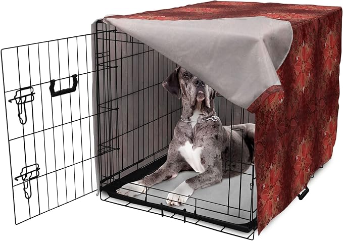 Lunarable Burgundy Dog Crate Cover, Flourishing Nature Garden Inspired Flowers Pattern Psychedelic Look, Easy to Use Pet Kennel Cover for Medium Large Dogs, 48 Inch, Burgundy Coral Tan