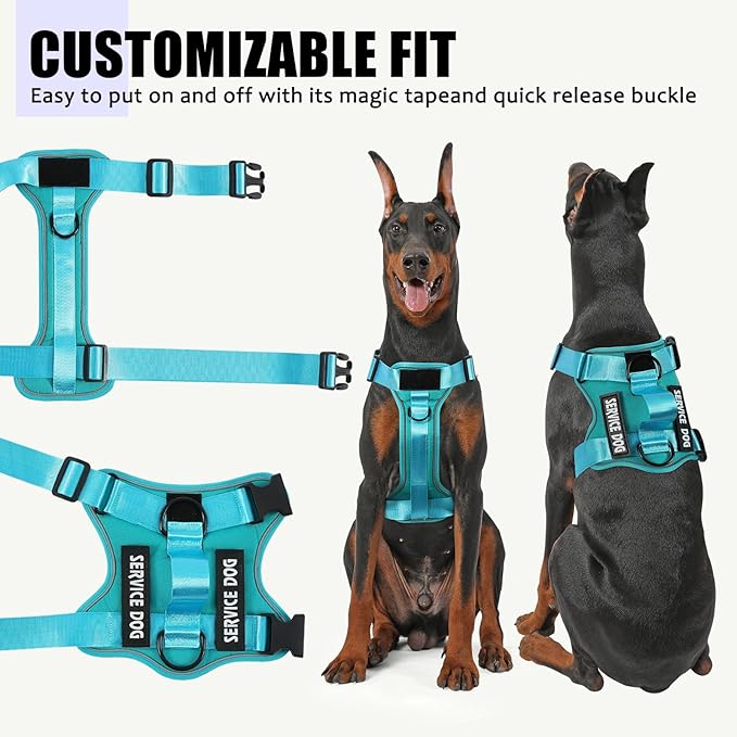 Demigreat Service Dog Harness, Reflective Dog Vest Harness with 5 PCS Patches, Adjustable Soft Oxford Pet Harness, Inner Layer Mesh, Easy to Control for Small Medium Large Dogs