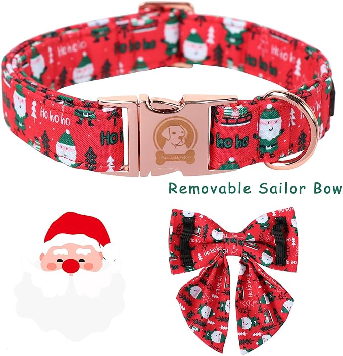 MR. CHUBBYFACE Christmas Santa Dog Collar with Bow, Red and Green Christmas Dog Collars with Quick Release Buclke, Cute Adjustable Collars for Small Medium Large Dogs