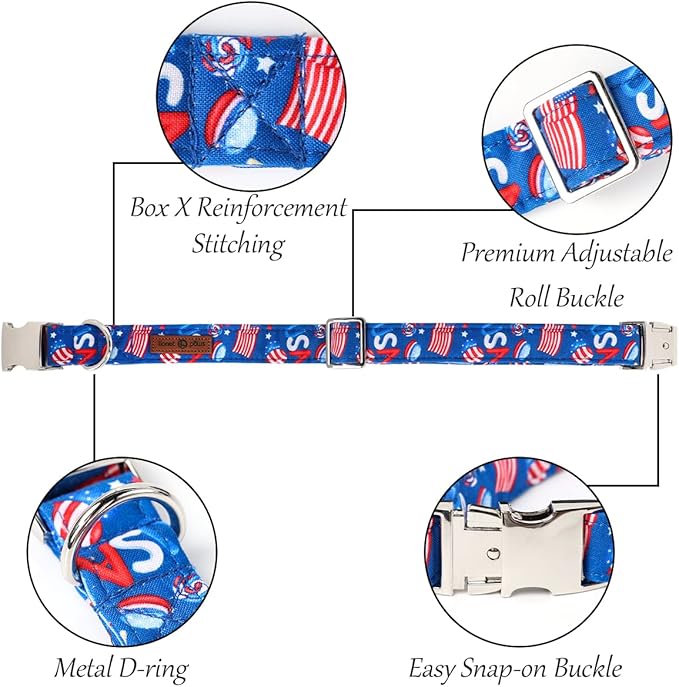 Lionet Paws Dog Collar, Comfortable Cute American Collar with Metal Buckle for Male Female Puppies Gift, July of 4th, XS, Neck 8-12 inches