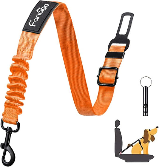 Dog Seat Belt for Car. Adjustable Dog Safety Seatbelt. Adjustable Strap, Strong Nylon Fabric, Bungee Buffer Dog Puppy Car Seat Belt. (Orange - 1 Pack)