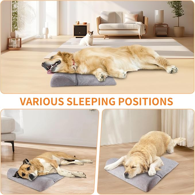 Dog Bolster Pillow with High Resilience Foam, Headrest for Large Dogs, Benefit for Cervical Vertebra and Neck, Easy to Carry, Machine Washable Cover＆Easy to Clean(Grey)