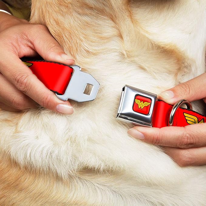 Buckle-Down Seatbelt Buckle Dog Collar - Wonder Woman Logo Red - 1.5" Wide - Fits 13-18" Neck - Small