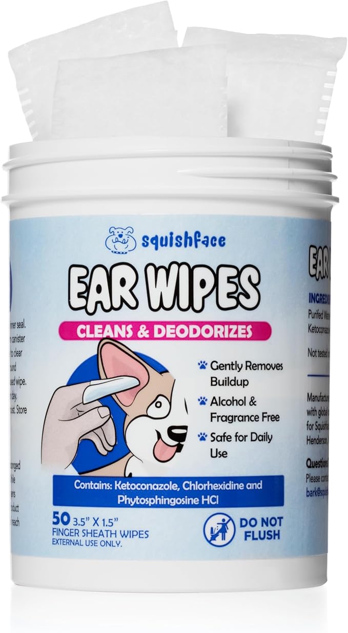 Squishface Wrinkle Wipes + Dog Ear Wipes Bundle - for Dogs with Wrinkles, Tear Stains, Tail Pockets, Irritated Paws & More - Great for All Breeds!