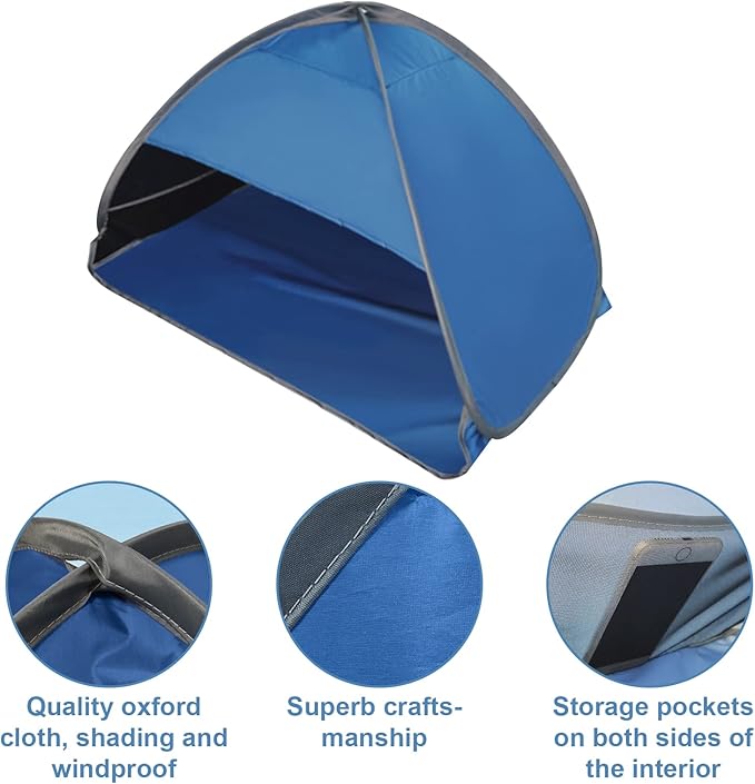 Pop Up Beach Sun Tent, 1 Pack Mini Beach Sun Shade Face Head Shade Protection Tent for Outdoor Picnic Beach Camping, Blue, L