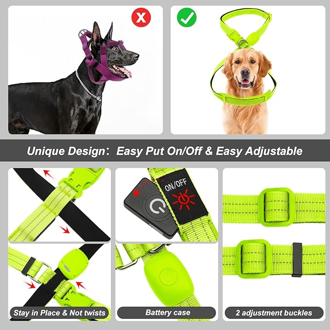 LED Light Up Dog Vest Harness Rechargeable, Soft Padded, Adjustable & Reflective Lighted Dog Harness Waterproof, Glow Dark Dog Light Harness for Camping Night Safety Walking, Medium Green