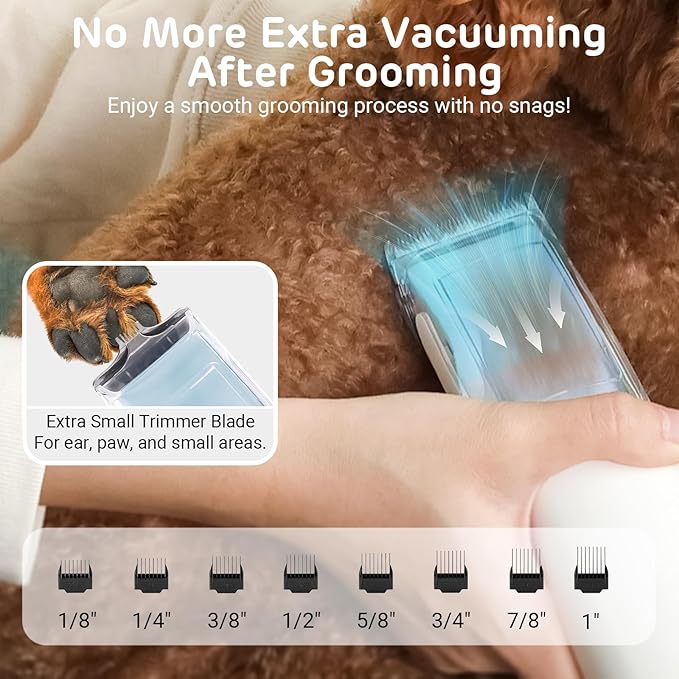 iPettie D23 Pro Pet Grooming Kit for Dogs: Vacuum Dog Brush and Dog Trimmer Vacuum — 95°F-140°F Adjustable Temperature, Adjustable Wind Speed, 23000 PA Suction for All Pet Grooming Needs