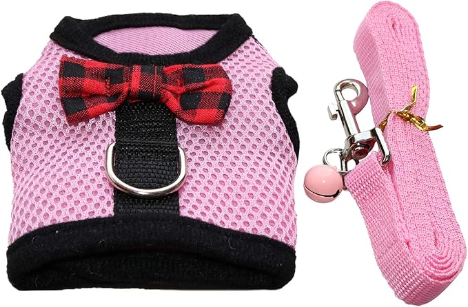 Rypet Small Animal Harness and Leash - Soft Mesh Small Pet Harness with Safe Bell, No Pull Comfort Padded Vest for Small Pet Pink M