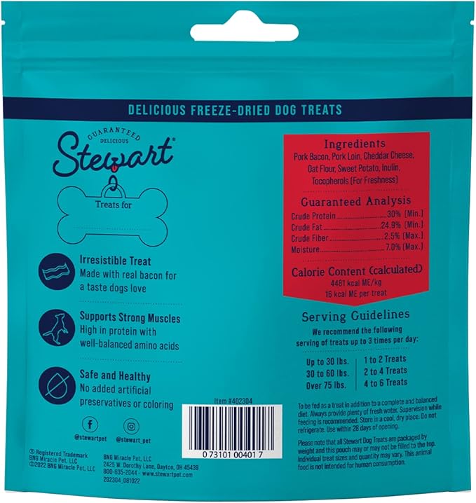 Stewart Freeze Dried Dog Treats, PuffPops, Bacon Lover’s Variety Pack (Bacon Cheeseburger, 2.8 oz. + Bacon & Cheese, 2.8 oz. + Bacon, Egg & Cheese, 2.8 oz.) Limited Ingredient Bacon Dog Treats