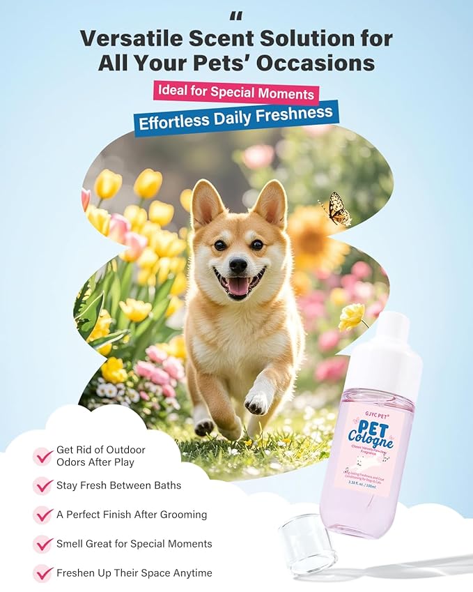Dog & Cat Perfume | Long-Lasting Baby Powder Scent Deodorizing Spray | Fur-Conditioning Cologne, Non-Sticky Formula | Travel-Friendly, 3.38 fl. oz