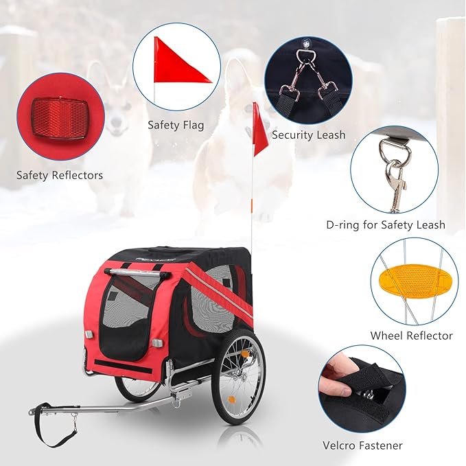 PEXMOR Dog Bike Trailer, Folding Pet Dog Trailer Cart for Bicycle, Bike Cargo Wagon Carrier w/Universal Hitch & 20" Wheel