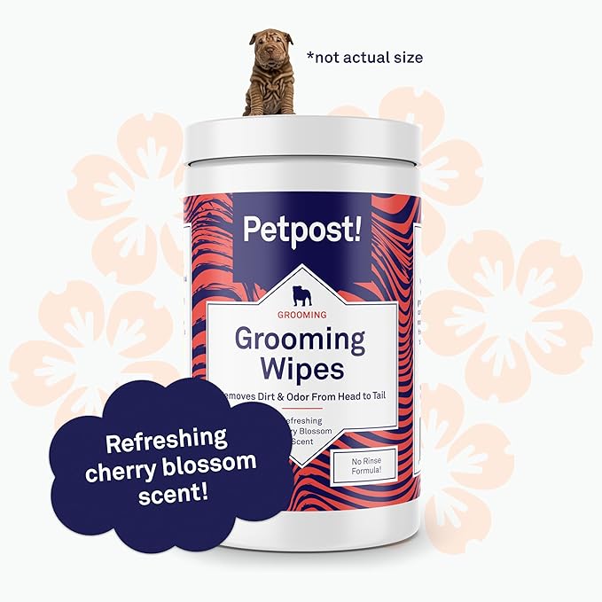 Petpost | Grooming Wipes for Dogs - Large, Deodorizing Wipes with Cherry Blossom Scent - 70 Ultra Soft Cotton Pads in Cleansing Solution - Cherry Blossom Scent 70 ct.