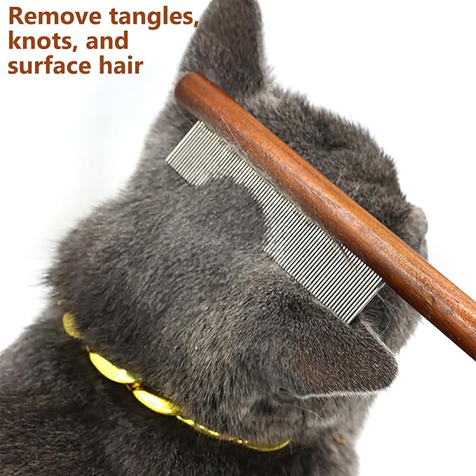 Solid Wooden Puppy Grooming Brush, Pet Flea Lice Comb, Stainless Steel Teeth Massage Comb for Cat Dog Rabbit, Loose Fur for Shih Tzus, Yorkies, and Maltipoos, Small Medium Pets