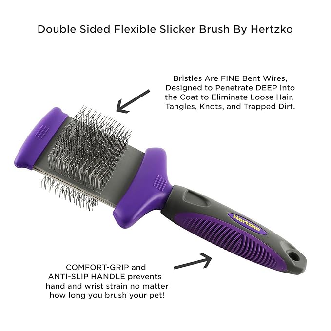 HERTZKO Double Sided Flexible Slicker Brush Removes Loose Hair, Tangles, and Knots, Flexible Head Contours on Your Pet’s Skin - Suitable for Dogs and Cats (Double Sided Brush)