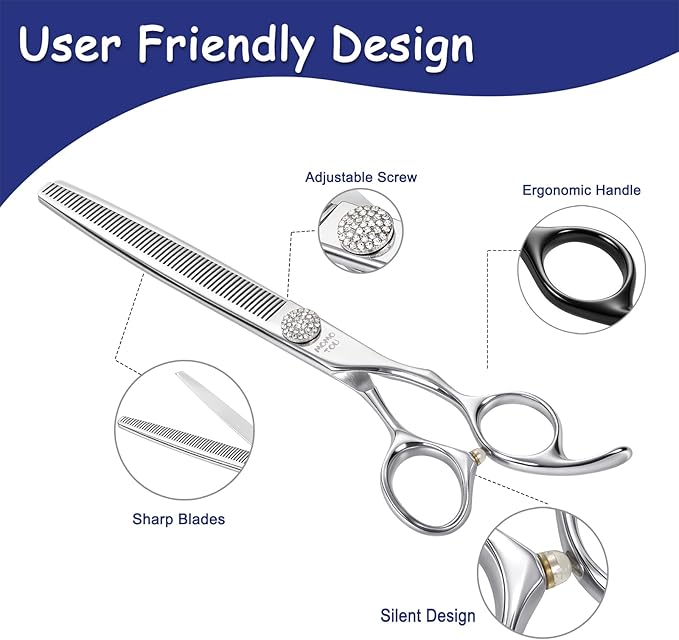 Professional Thinning Dog Grooming Scissors with Simulation Diamond 440C Stainless Steel Polished Pet Cat Thinner Blender Shears for Groomers and Home users 7''