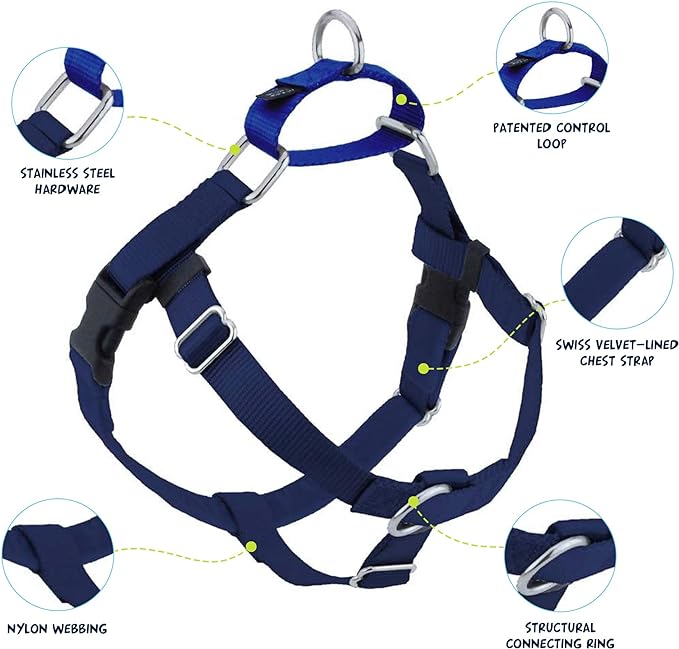 2 Hounds Design Freedom No Pull Dog Harness | Comfortable Control for Easy Walking |Adjustable Dog Harness and Leash Set | Small, Medium & Large Dogs | Made in USA | Solid Colors | 1" XXL Navy