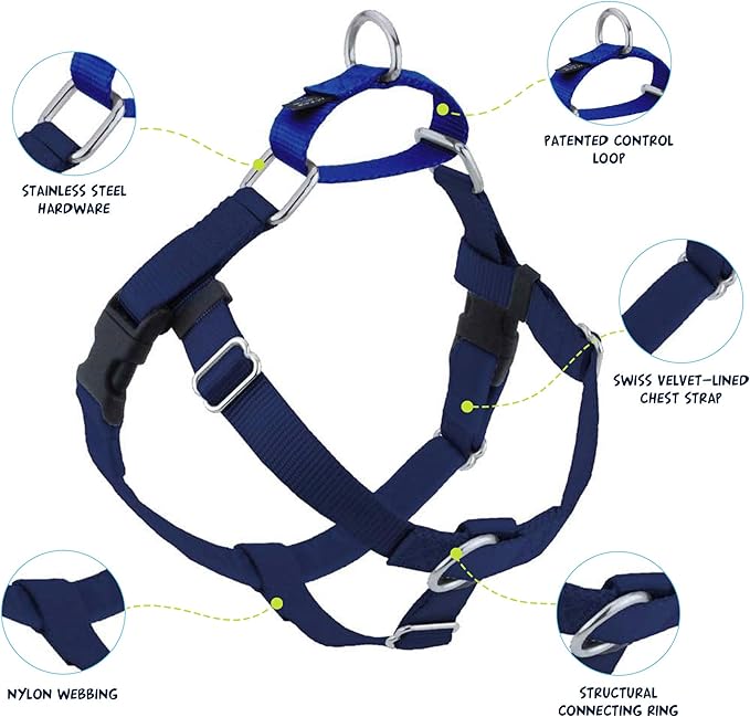 2 Hounds Design Freedom No Pull Dog Harness | Comfortable Control for Easy Walking |Adjustable Dog Harness and Leash Set | Small, Medium & Large Dogs | Made in USA | Solid Colors | 1" XL Navy