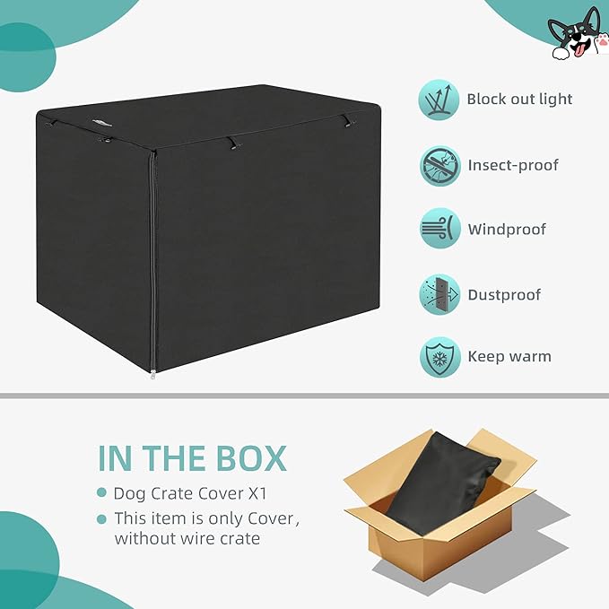 Dog Crate Cover, 36 Inch Pet Kennel Cover Universal Fit for Wire Dog Crate, Lightweight 600D Polyester Fabric, Double Door Dog Kennel Cover Indoor Outdoor Protection, Black