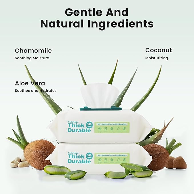 Gardner Pet Bamboo Dog Wipes for Paws and Butt, Dog Wipes Cleaning Deodorizing, Soothing Anal Gland Pets Wipes with Coconut Oil, Extra Thick Cat Wipes, Puppy Wipes, Unscented 100 Count