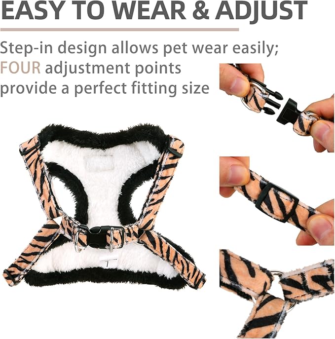 PUPTECK No Pull Dog Harness and Leash Set Reflective No Choke Step in Puppy Halter for XS Small and Medium Sized Dogs, Brown Tiger Print, Plush, S