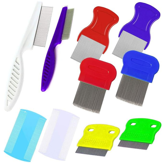 Set of 10 Pet Dog Grooming Lice Comb, Metal Head Comb for Long Hair, Dog Tear Stain Remover Combs, Hair Combs Remover for Dogs Cats, Removes Crust Mucus and Stains - 5 Types