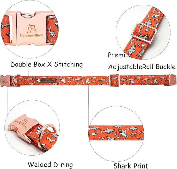 Lionheart glory Dog Collar Shark Print Dog Collar Girl or Boy Dog Collar Pet Gift Adjustable Dog Collar for Small Dog