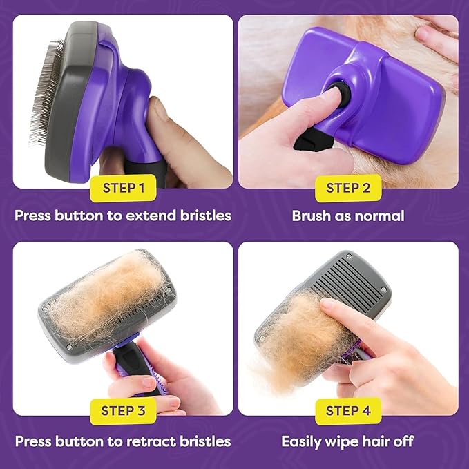 YINGFAN Self Cleaning Slicker Brush for Dogs, Skin Friendly Dog Brush for Shedding, Deshedding Dog Brush for Long Haired and Short Haired Dogs (Blue)