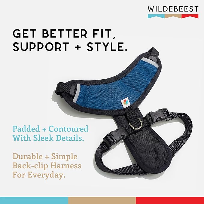 Dog Harness, Puppy Harness, Soft Harness for Dogs, Comfortable Dog Harness, Small Dog Harness, Dog Harness with Padding, Snug Fit Design, 4 Point Adjustable - Wildebeest (M - 22~28 inch Girth, Navy)